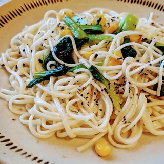 青梗菜とゆかりの焼きうどん(人 •͈ᴗ•͈)